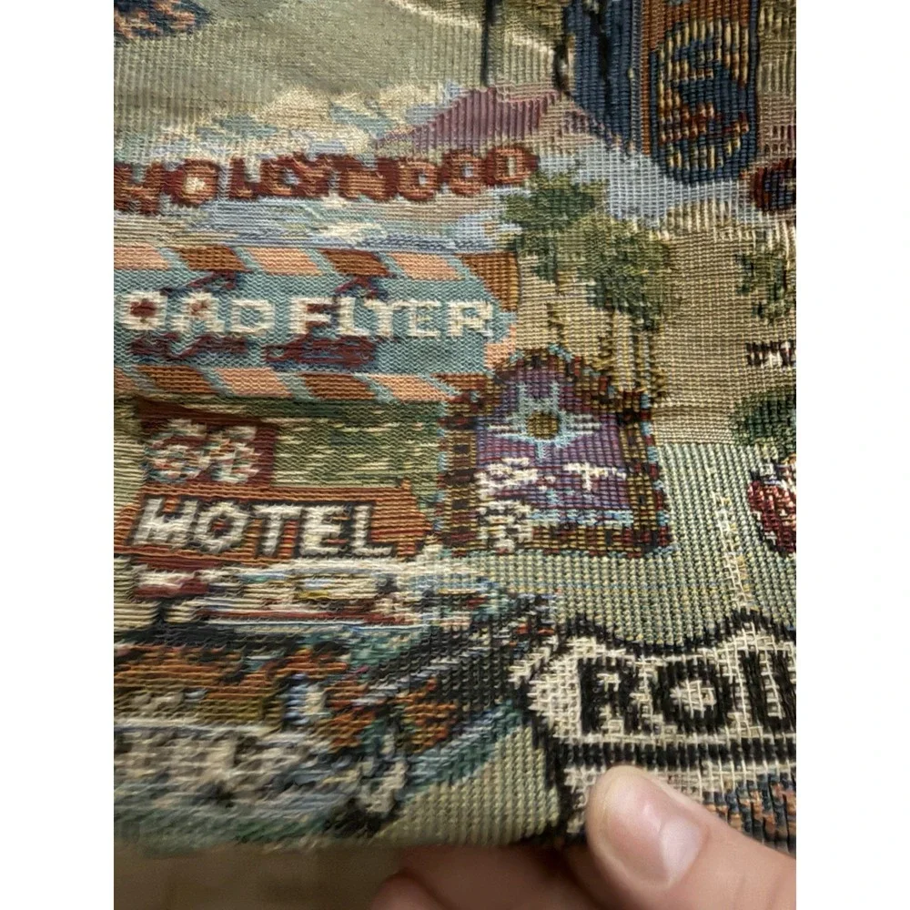Vintage‎ Tapestry Carpet Purse Bag Route 66 Jade 12X12 Zip Pockets